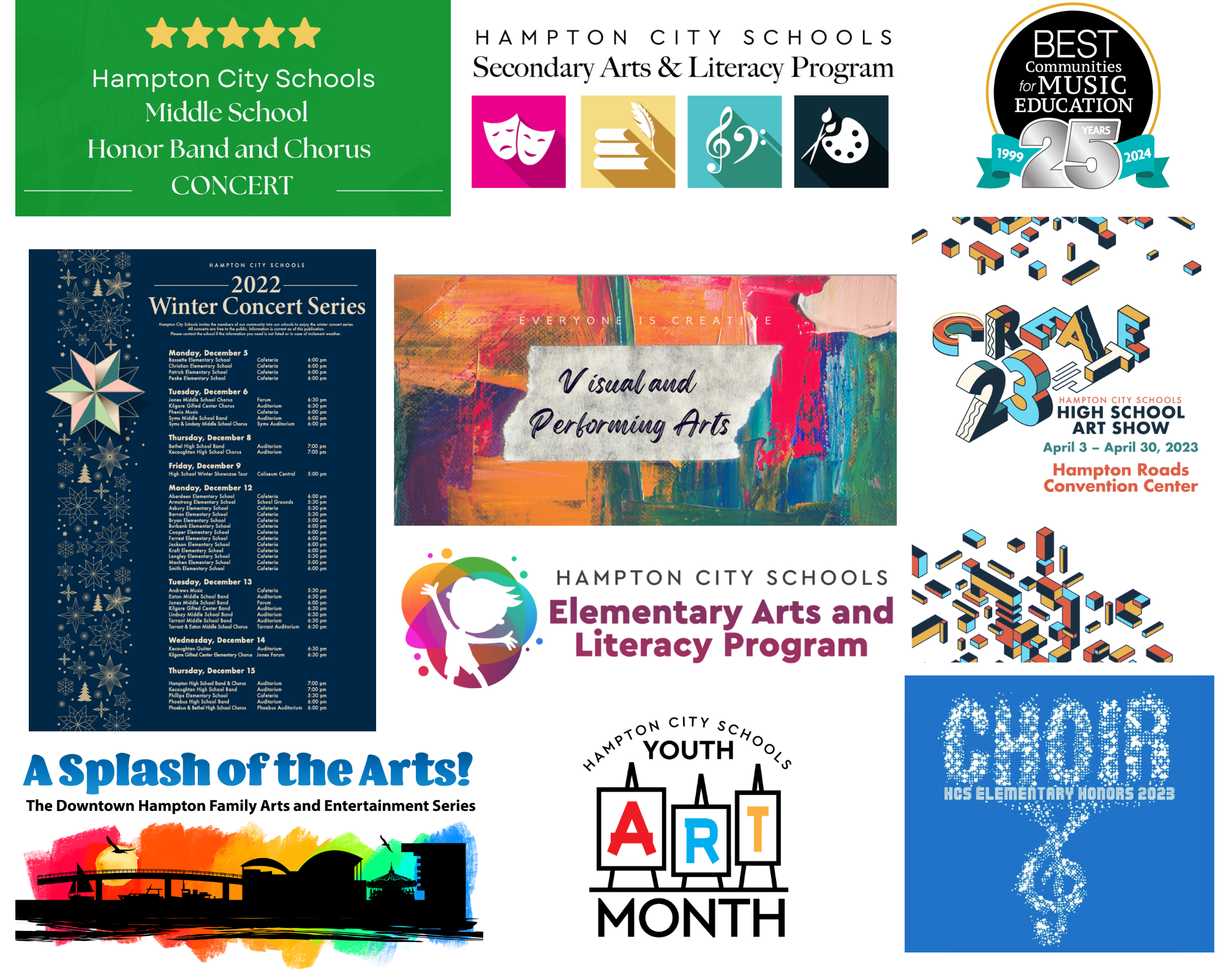 Collage of Visual and Performing Arts logos